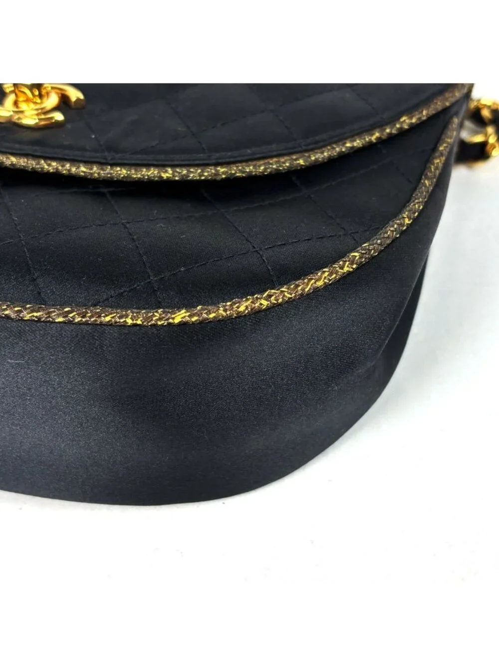 Chanel Shoulder Bag CC Logo Quilted Satin Black